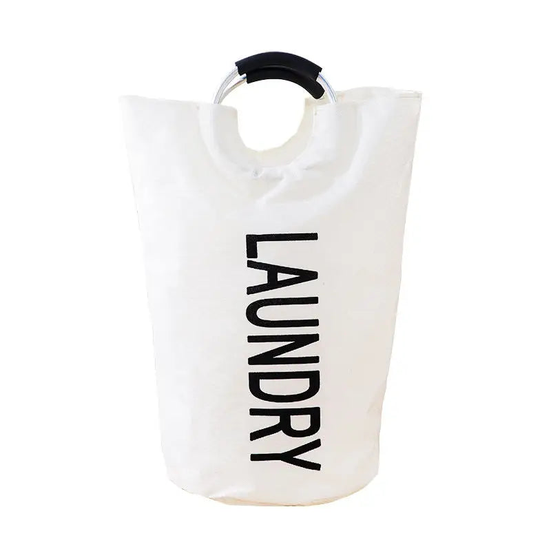 a white laundry bag with the word laundry on it