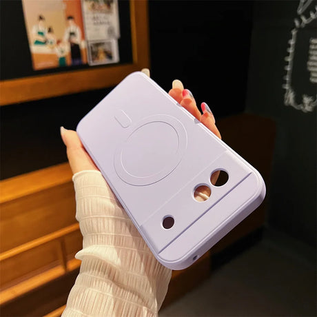 Lavender-colored phone case with a simple embossed face design.