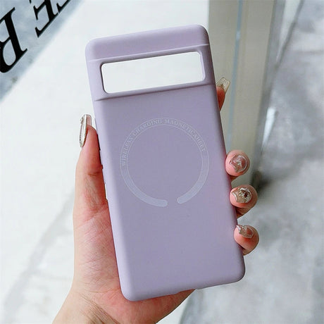 Lavender-colored portable battery pack or power bank with a small display window.