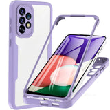 Lavender-colored protective case for a smartphone with multiple camera lenses and a built-in screen protector.