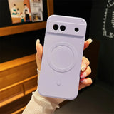 Lavender-colored smartphone case with a circular indentation and three camera cutouts.