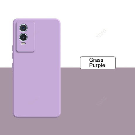 Lavender-colored smartphone with dual rear cameras.