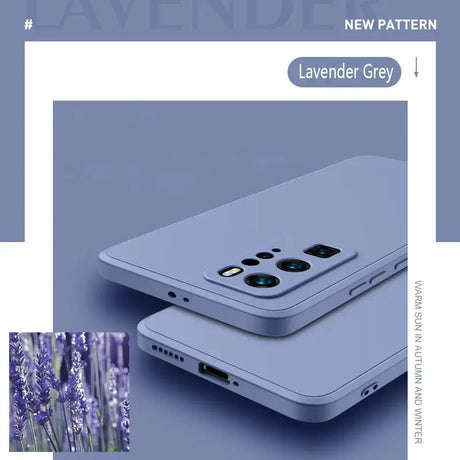 lavender gray samsung galaxy s9e phone with a purple flower