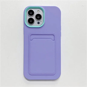 Lavender phone case with card holder.