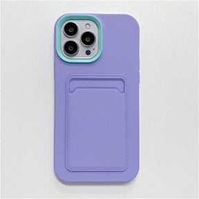 Lavender phone case with card holder.