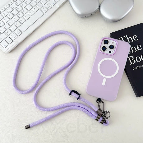 Lavender phone case with matching lanyard.