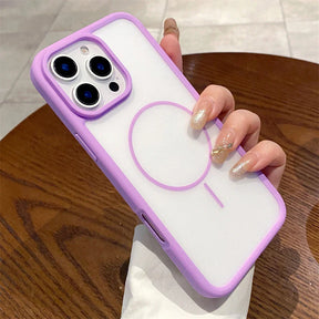 Lavender-trimmed clear phone case.