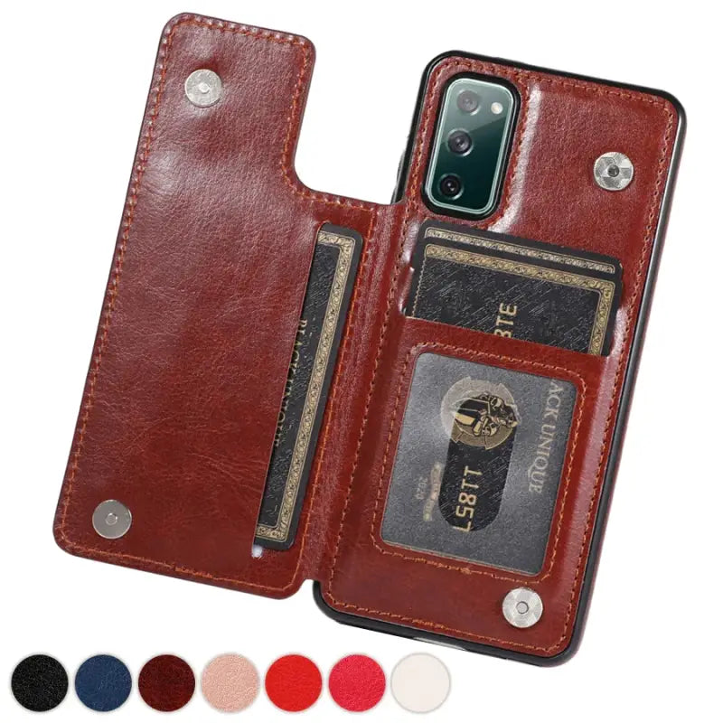 a leather wallet case with a credit card slot