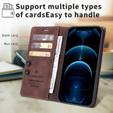 Leather wallet case for a smartphone with multiple card slots.