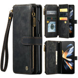 Leather wallet phone case with multiple card slots and a wrist strap.