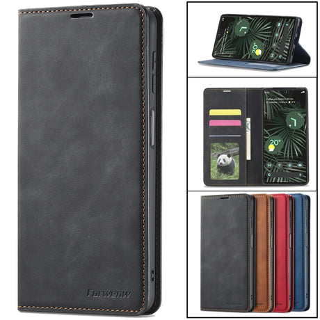 Leather wallet-style smartphone case with card slots and a flip cover.