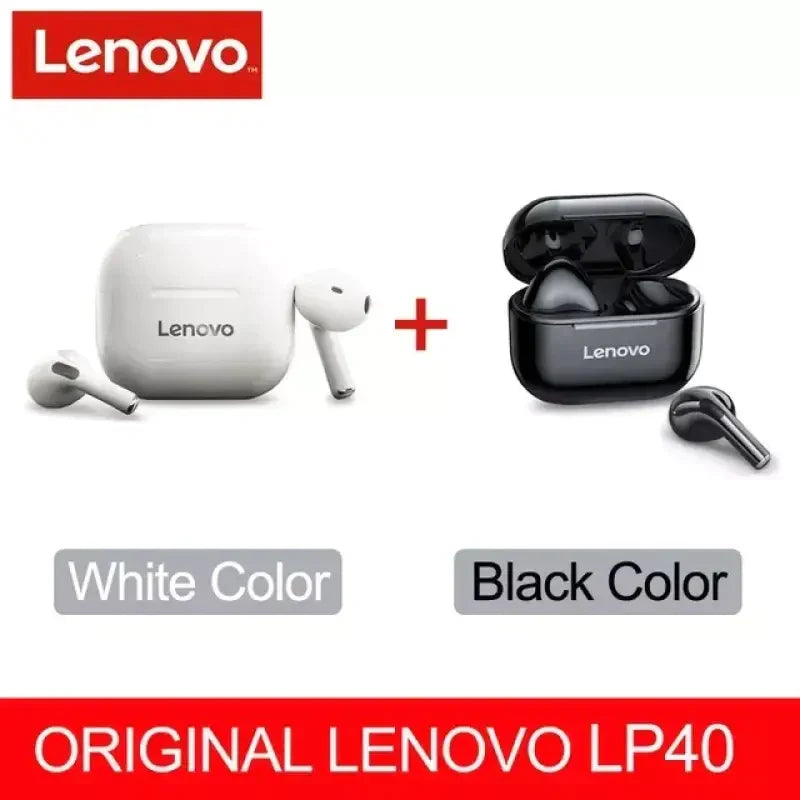 lenovo black color earphones with a white case and a red box