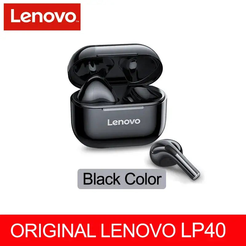 lenovo black color earphones with charging case