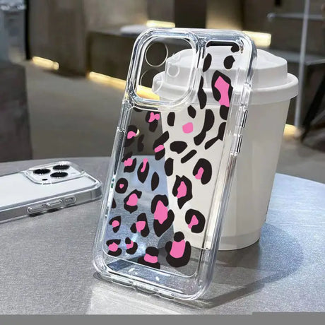 a phone case with a pink leopard print on it