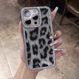 Leopard print phone case with rhinestone trim