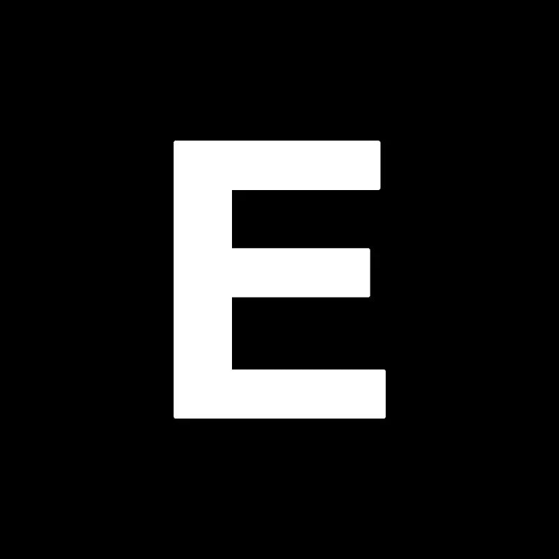 the letter e is a white font with a black background