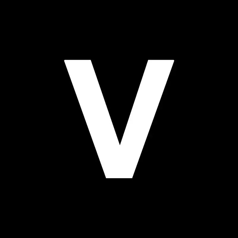 the letter v is white on a black background