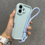 A light blue phone case with a matching wrist strap.