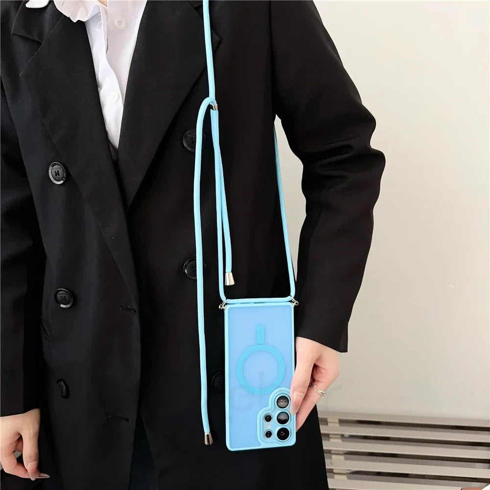 Light blue phone case with matching strap.