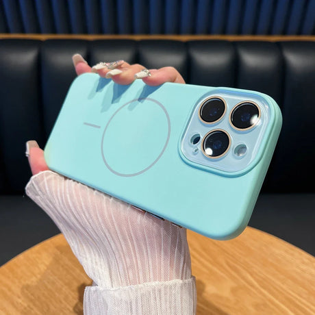 Light blue phone case with camera lens cutouts.