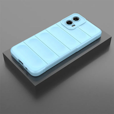 Light blue phone case with horizontal ridges.