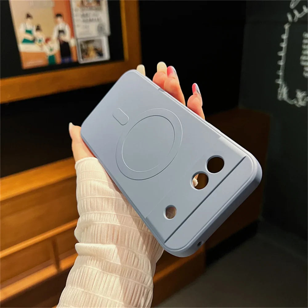 Light blue silicone phone case with a cute cartoon face design.