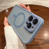 Light blue smartphone case with a triple-lens camera system.