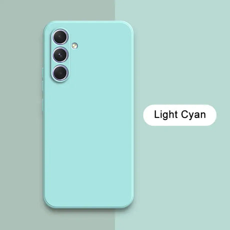 The light cyn phone case is shown in a light blue color