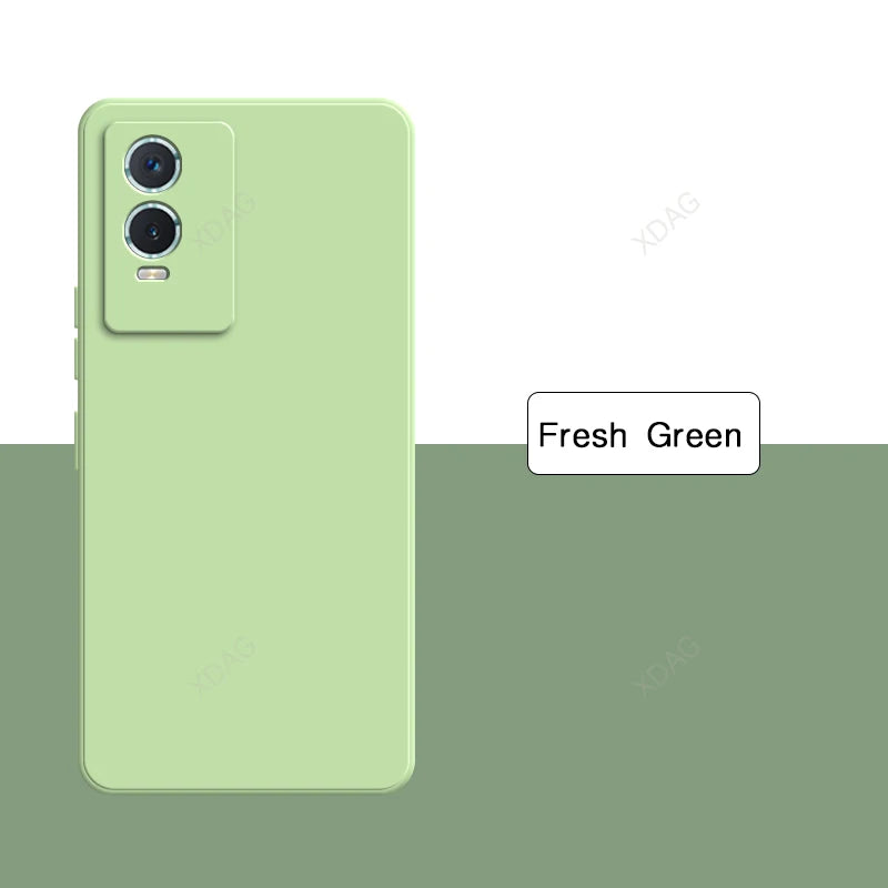 Light green smartphone with dual rear cameras.