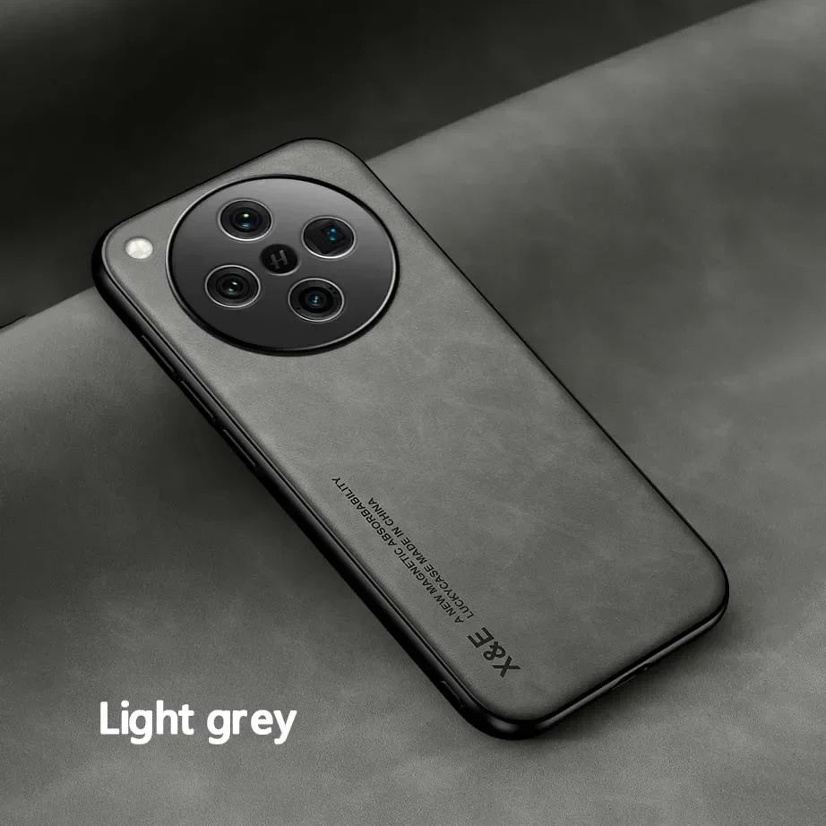 A light grey smartphone with a large, circular, multi-lens camera module.