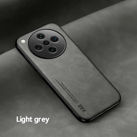 A light grey smartphone with a large, circular, multi-lens camera module.