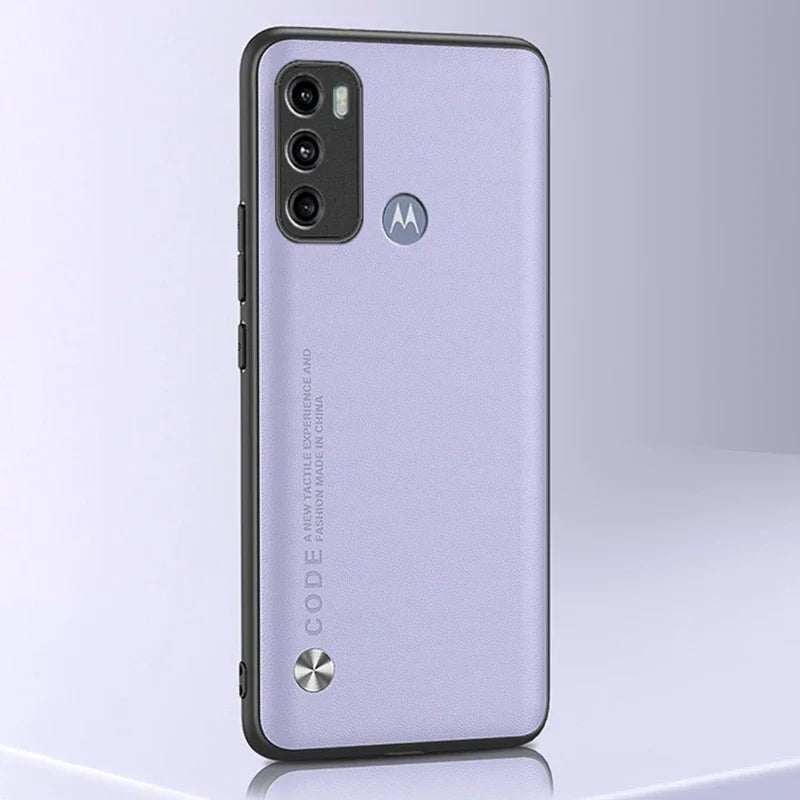 Light purple smartphone with a black protective case.