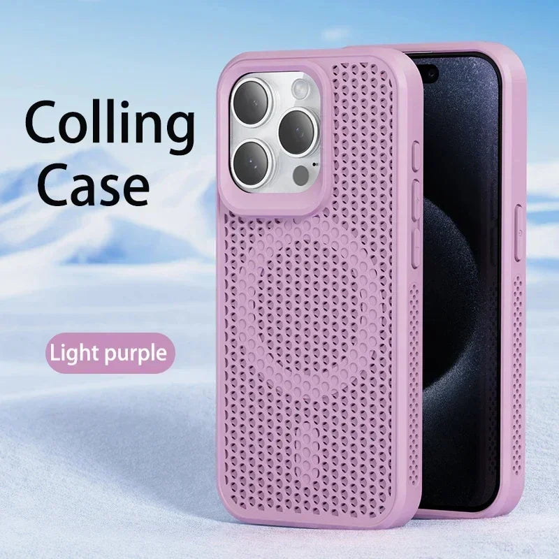 Light purple smartphone case with a perforated design and circular pattern.