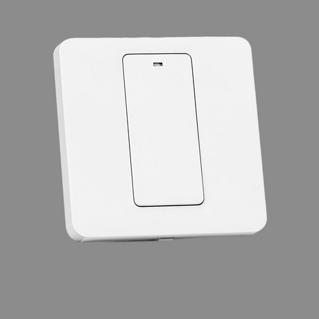 Light switch mounted on a square white plate.