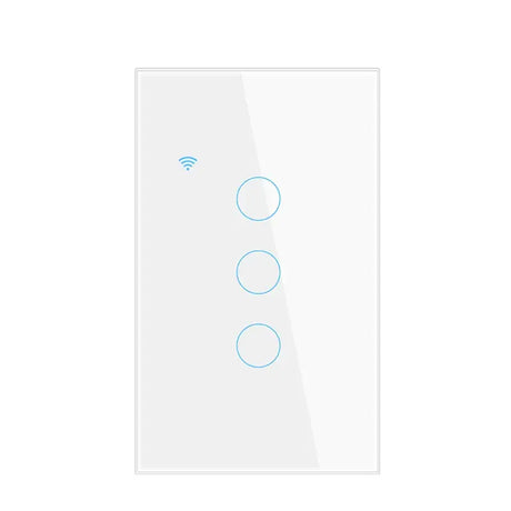 A light switch with two blue circles on the wall