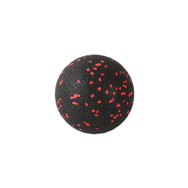 a black and red ball with red spots