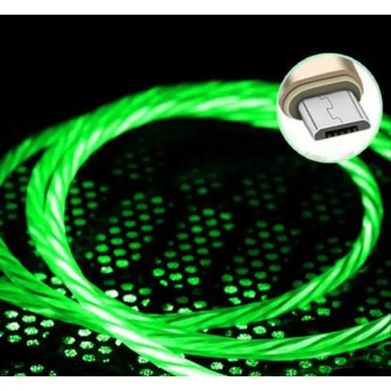 a green glow glow cable with a white light