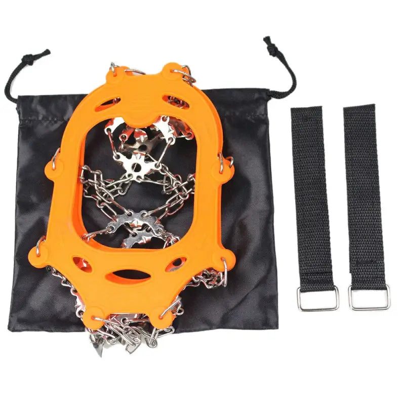 a orange and black chain with a black bag