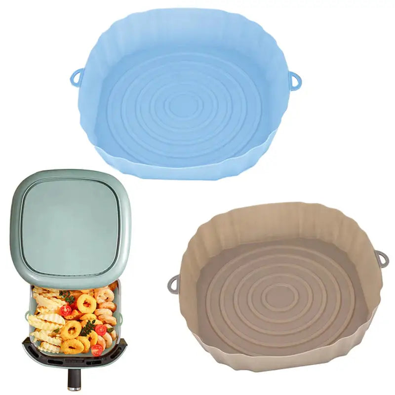 three different colors of plastic food containers