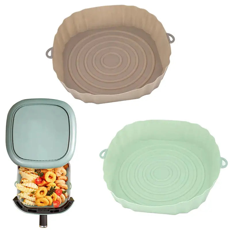 three different colored plastic bowls with lids