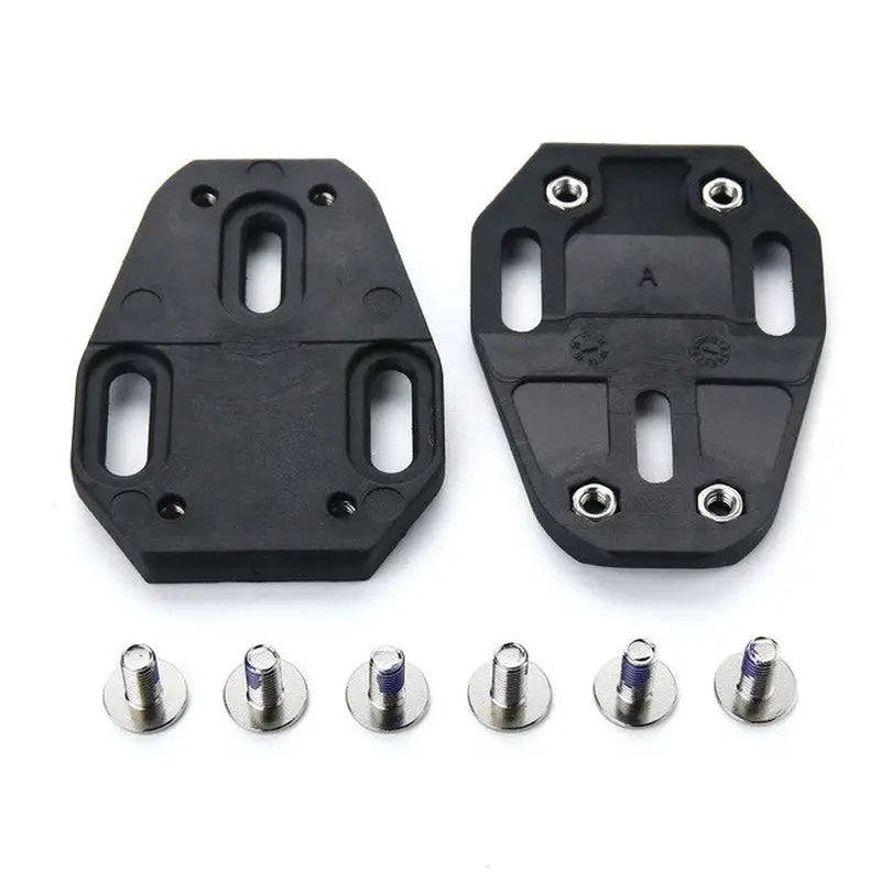 a close up of a pair of black pedals with screws