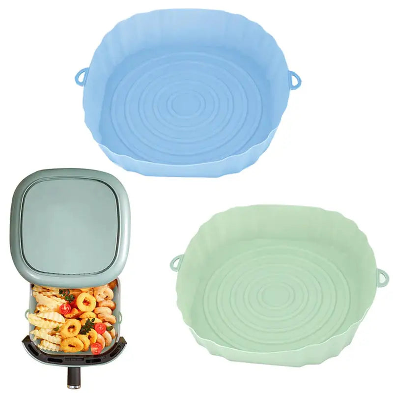 three different colors of plastic food containers