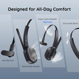 Lightweight headset with various comfort features highlighted.