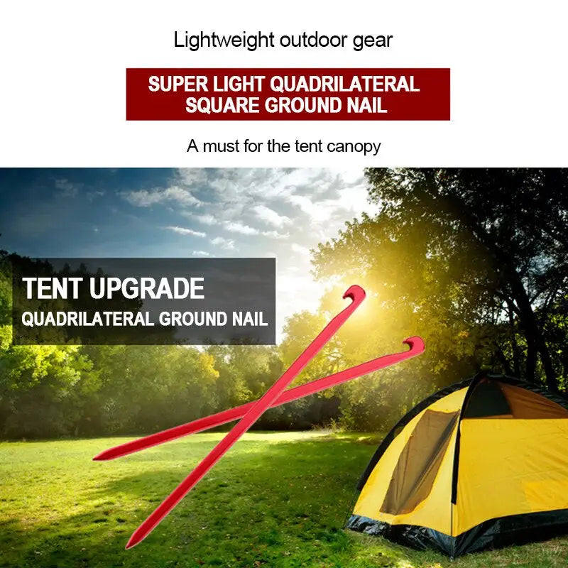 a close up of a tent with two red sticks sticking out of it