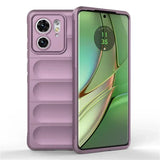 Lilac smartphone with a matching protective case featuring a camera module cutout and ribbed back.