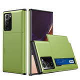 Lime green smartphone case with a built-in card holder slot.