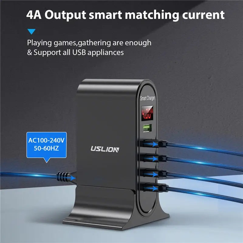 the 4 in 1 charging station with 4 usbs and a usb cable