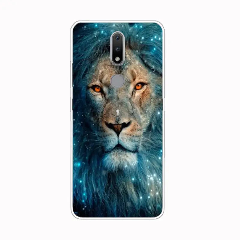 a close up of a phone case with a lion on it