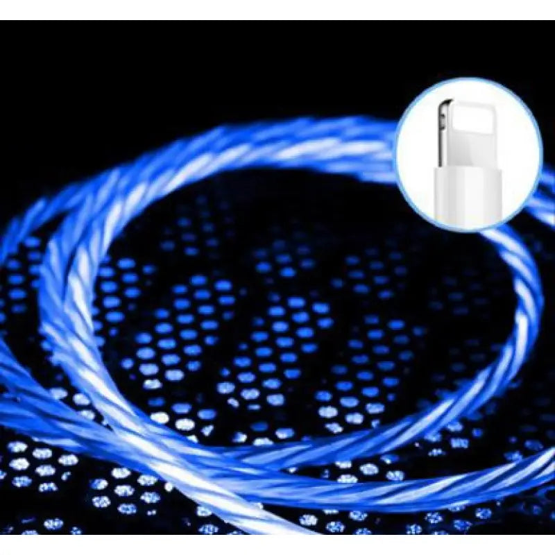 a white and blue cable with a white dot on it
