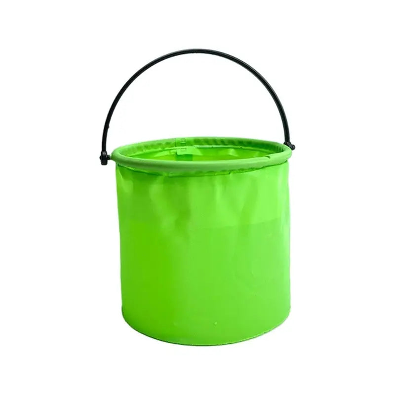 a green bucket with a handle